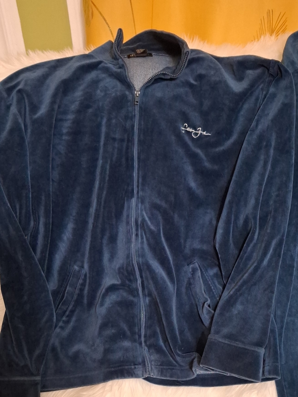 Sean John Blue Denim-Look Velour Jacket with Script Label